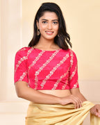 Amodini Designer Studio Pink Banarsi Lehriya Padded Blouse | Grocsy