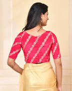 Amodini Designer Studio Pink Banarsi Lehriya Padded Blouse | Grocsy