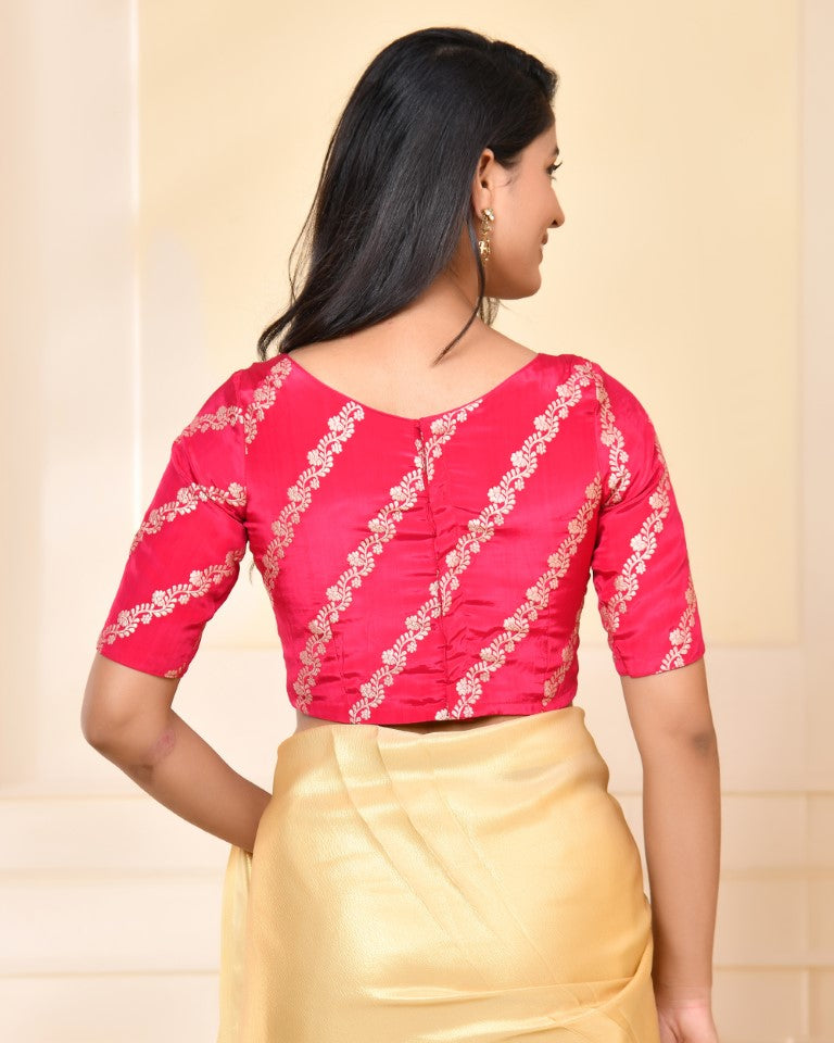Amodini Designer Studio Pink Banarsi Lehriya Padded Blouse | Grocsy