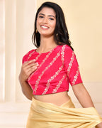 Amodini Designer Studio Pink Banarsi Lehriya Padded Blouse | Grocsy