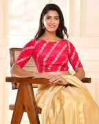 Amodini Designer Studio Pink Banarsi Lehriya Padded Blouse | Grocsy