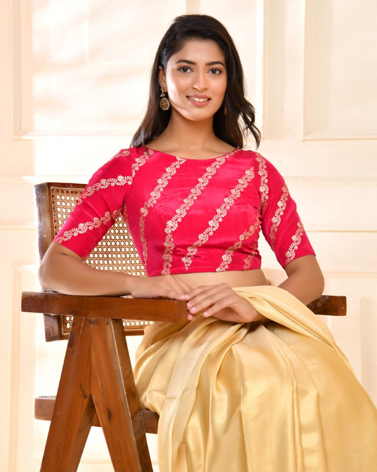 Amodini Designer Studio Pink Banarsi Lehriya Padded Blouse | Grocsy
