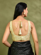 Amodini Designer Studio Golden Pearl Cutdana Sleeveless Padded Blouse | Grocsy