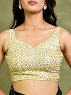 Amodini Designer Studio Golden Pearl Cutdana Sleeveless Padded Blouse | Grocsy