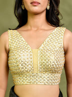 Amodini Designer Studio Golden Pearl Cutdana Sleeveless Padded Blouse | Grocsy