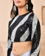 Amodini Designer Studio Silver & Black Cutdana Sequined Padded Blouse | Grocsy