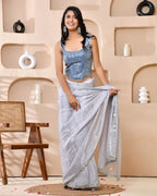 Amodini Designer Studio Sequined Denim Corset Saree Blouse | Grocsy
