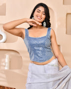 Amodini Designer Studio Sequined Denim Corset Saree Blouse | Grocsy