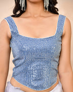 Amodini Designer Studio Sequined Denim Corset Saree Blouse | Grocsy