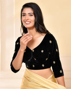 Amodini Designer Studio Black Embellished Velvet Blouse | Grocsy