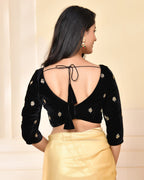 Amodini Designer Studio Black Embellished Velvet Blouse | Grocsy