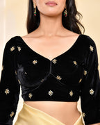 Amodini Designer Studio Black Embellished Velvet Blouse | Grocsy