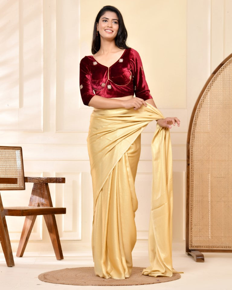 Amodini Designer Studio Marroon Embellished Velvet Blouse | Grocsy