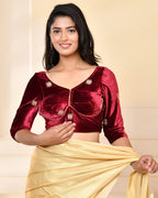 Amodini Designer Studio Marroon Embellished Velvet Blouse | Grocsy