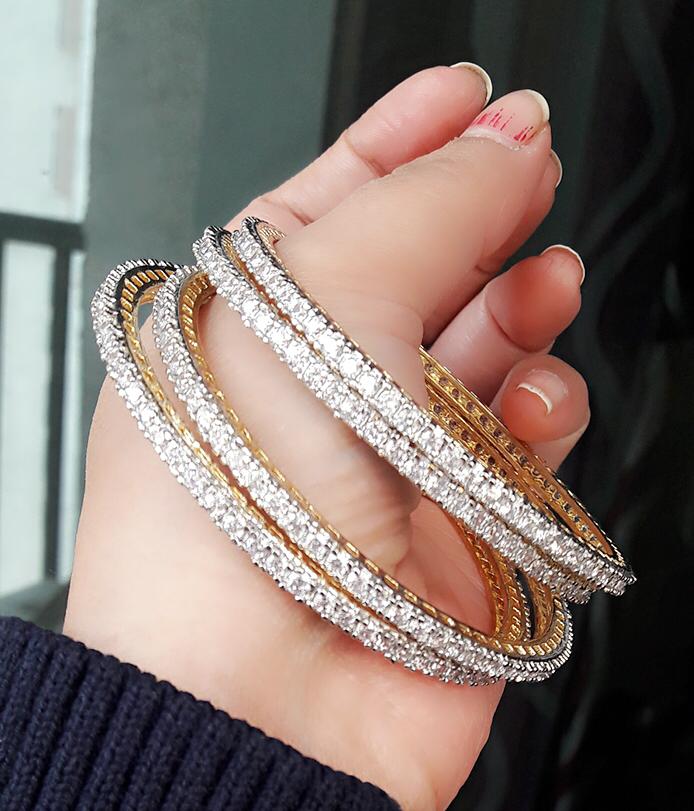 Gold-Polished Alloy Designer Sky Blue Combo Of Ad Bangles - The Pari