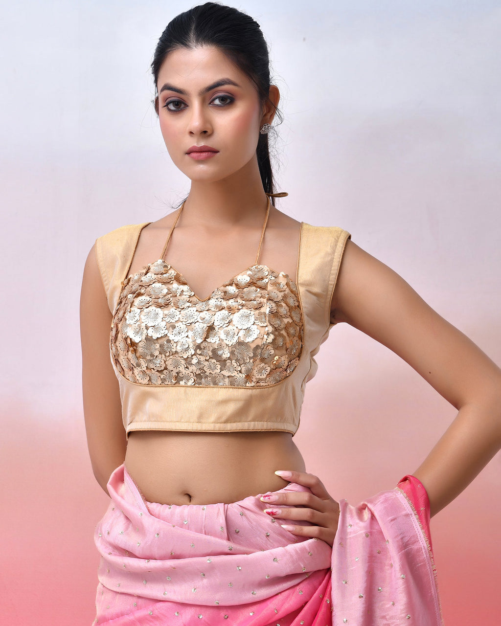 Amodini Designer Studio Women Embellished Sequined Masaba Cut Saree Blouse | Grocsy