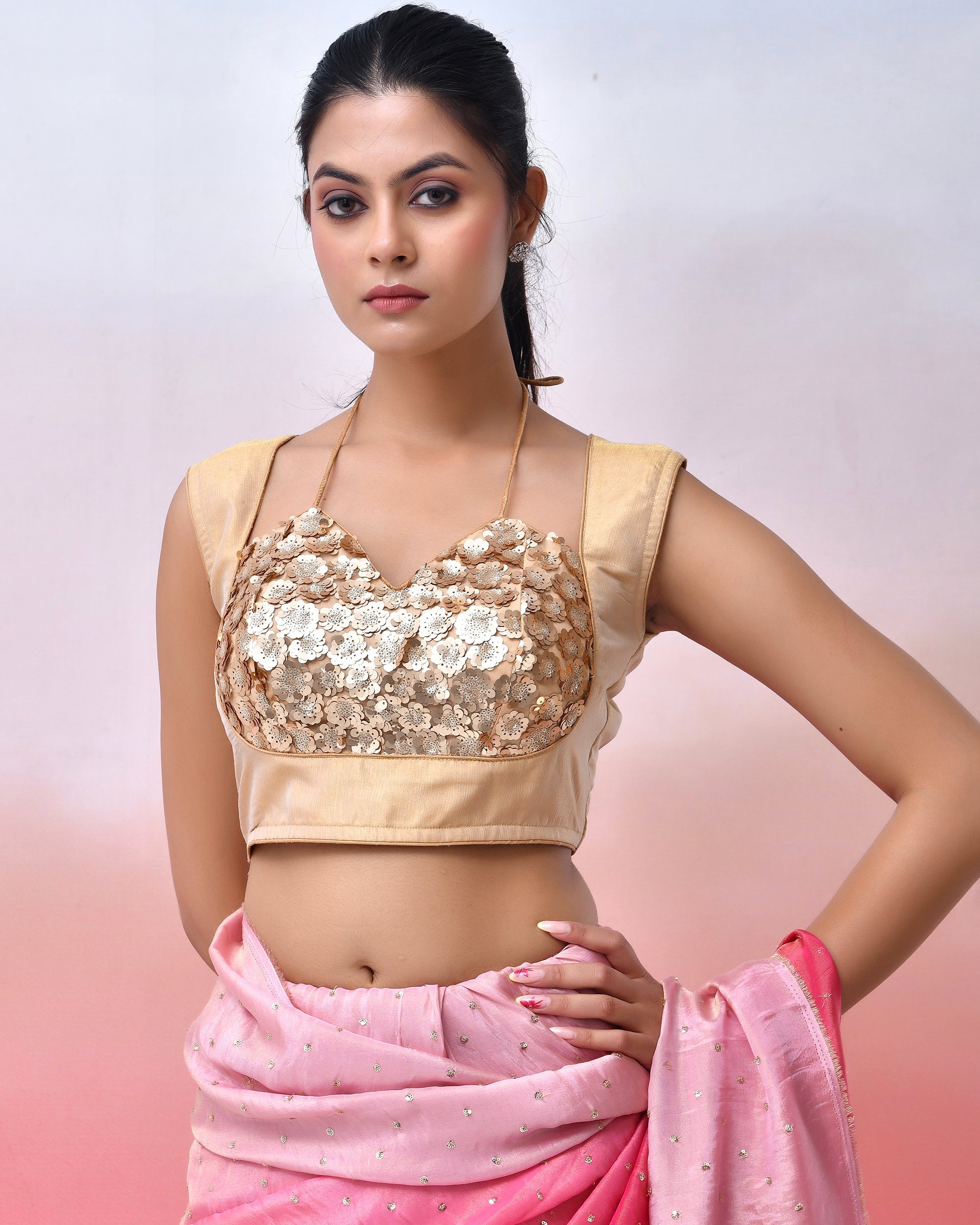 Amodini Designer Studio Women Embellished Sequined Masaba Cut Saree Blouse | Grocsy