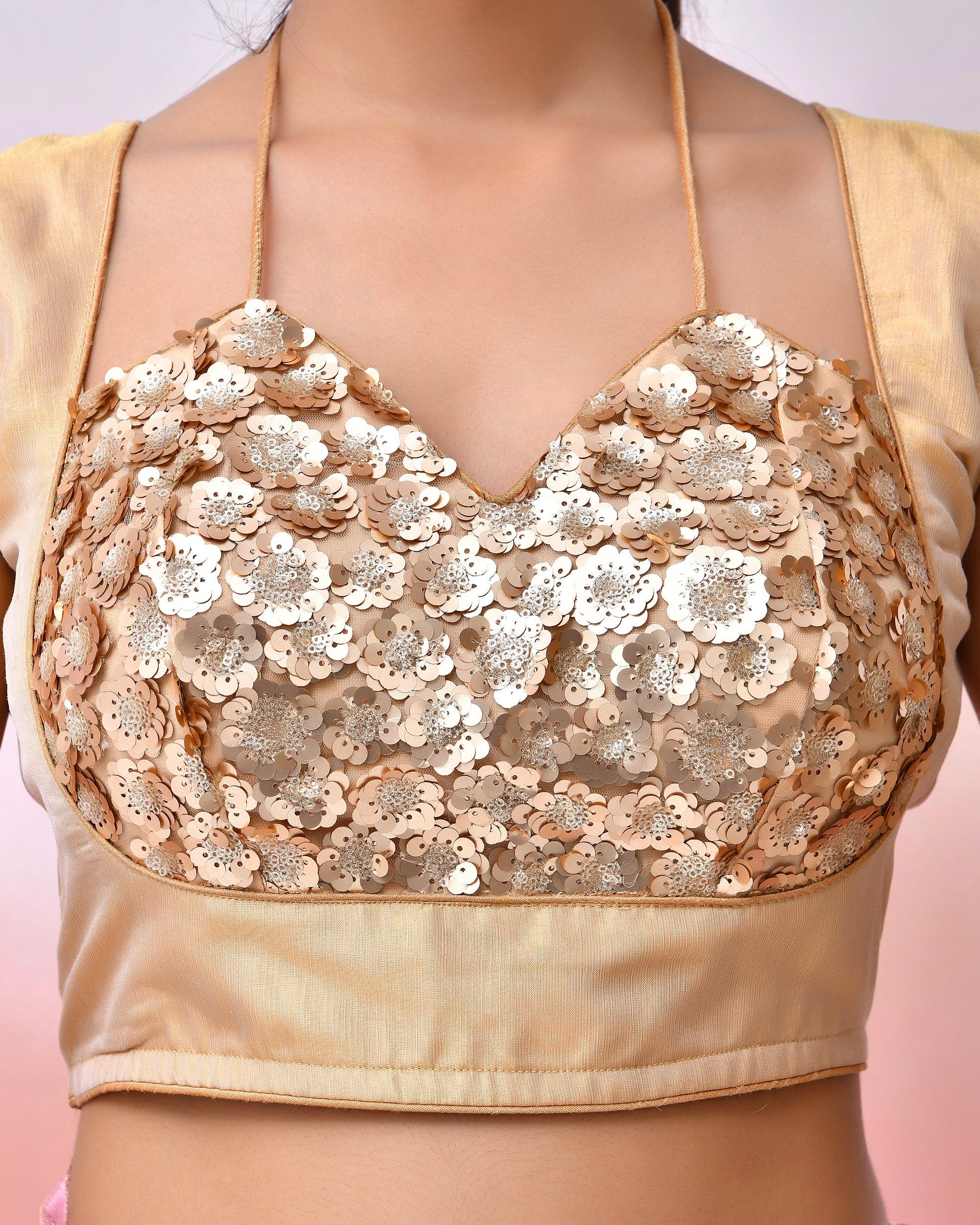 Amodini Designer Studio Women Embellished Sequined Masaba Cut Saree Blouse | Grocsy