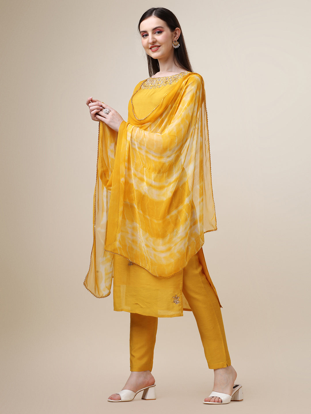 Thread Embroidered Kurta With Pant And Dupatta Set, Multicolor - Hiral Fashion | Grocsy