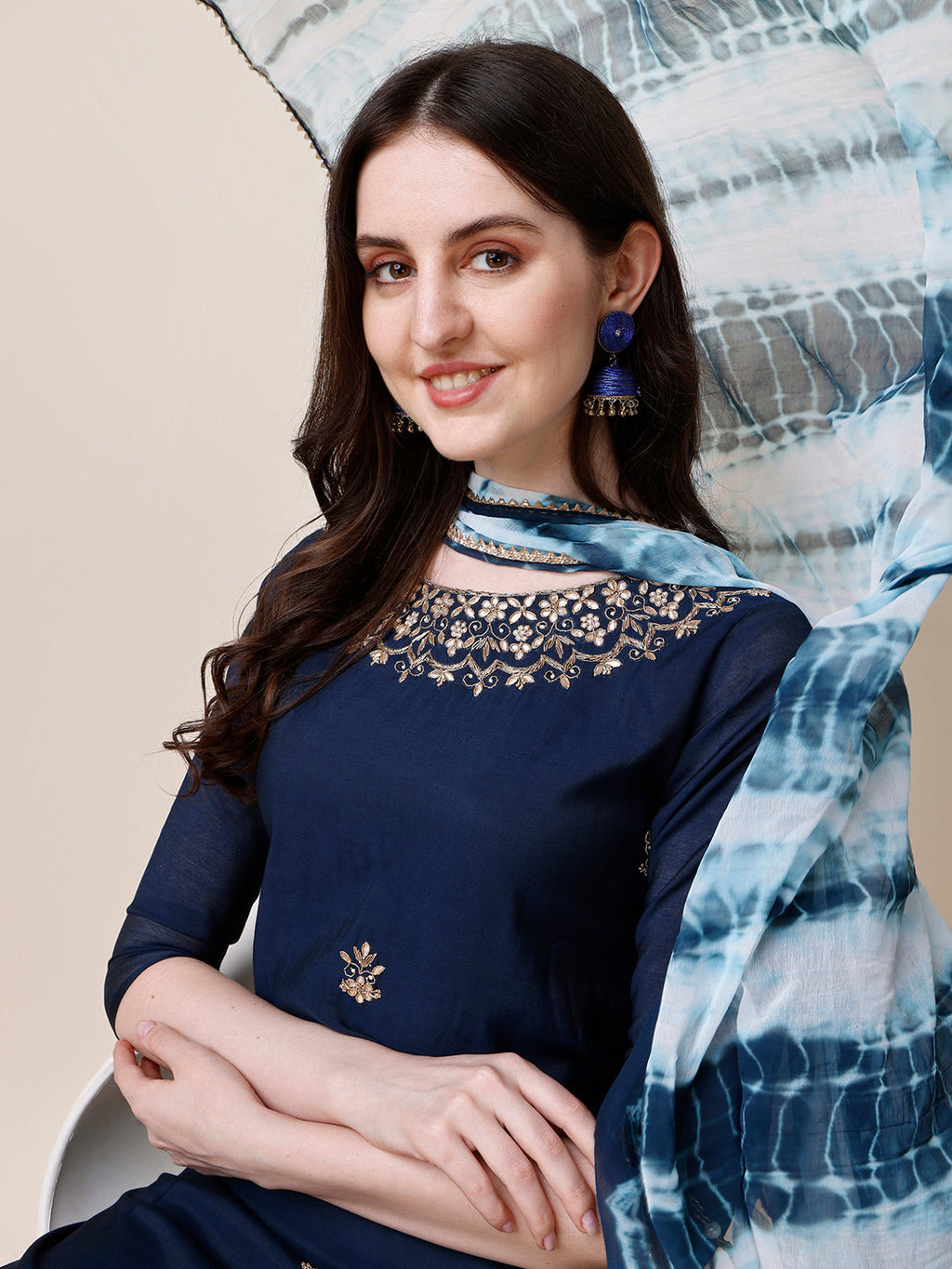 Hand Embroidered Kurta With Pant And Dupatta Set, Multicolor - Hiral Fashion | Grocsy