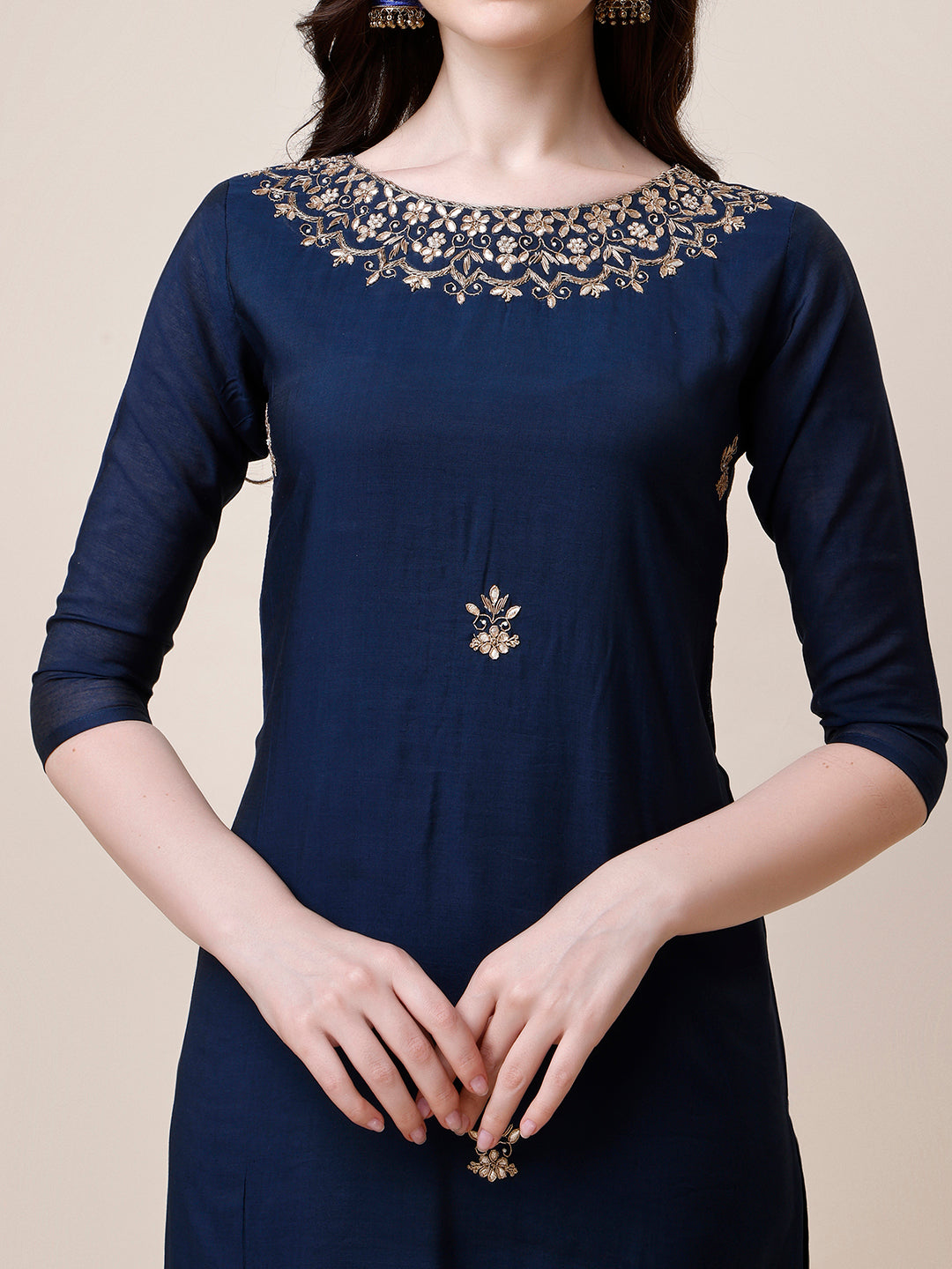 Hand Embroidered Kurta With Pant And Dupatta Set, Multicolor - Hiral Fashion | Grocsy