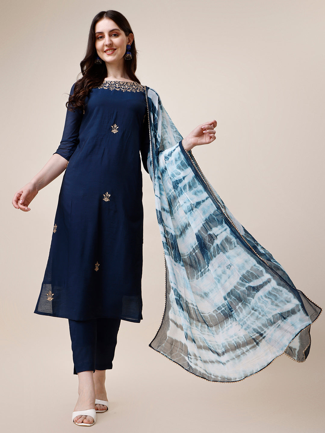 Hand Embroidered Kurta With Pant And Dupatta Set, Multicolor - Hiral Fashion | Grocsy