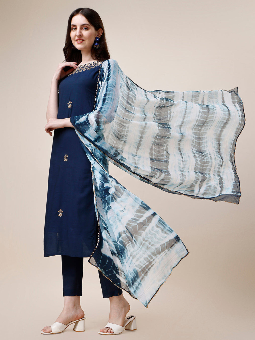 Hand Embroidered Kurta With Pant And Dupatta Set, Multicolor - Hiral Fashion | Grocsy