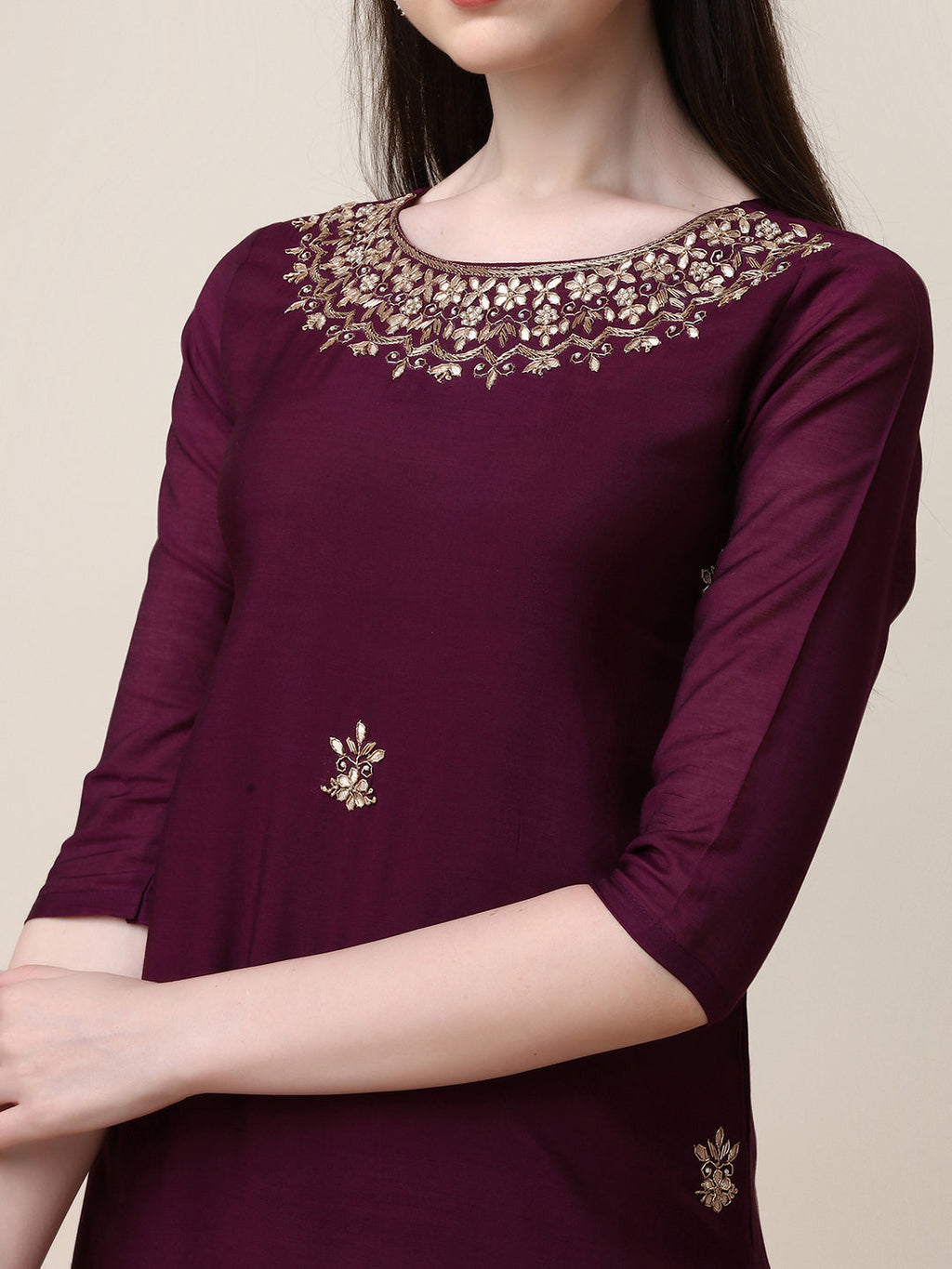 Hand Embroidered Kurta With Pant And Dupatta Set, Multicolor - Hiral Fashion | Grocsy