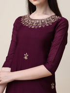 Hand Embroidered Kurta With Pant And Dupatta Set, Multicolor - Hiral Fashion | Grocsy