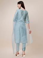 Hand Embroidered Kurta With Pant And Dupatta Set, Multicolor - Hiral Fashion | Grocsy