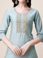 Hand Embroidered Kurta With Pant And Dupatta Set, Multicolor - Hiral Fashion | Grocsy