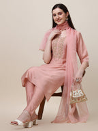 Hand Embroidered Kurta With Pant And Dupatta Set, Multicolor - Hiral Fashion | Grocsy