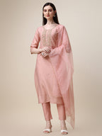 Hand Embroidered Kurta With Pant And Dupatta Set, Multicolor - Hiral Fashion | Grocsy