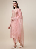 Hand Embroidered Kurta With Pant And Dupatta Set, Multicolor - Hiral Fashion | Grocsy