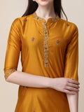 Embroidered Mandarin Collar Kurta With Pant And Dupatta Set, Multicolor - Hiral Fashion | Grocsy