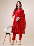 Embroidered Mandarin Collar Kurta With Pant And Dupatta Set, Multicolor - Hiral Fashion | Grocsy