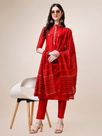 Embroidered Mandarin Collar Kurta With Pant And Dupatta Set, Multicolor - Hiral Fashion | Grocsy