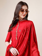 Embroidered Mandarin Collar Kurta With Pant And Dupatta Set, Multicolor - Hiral Fashion | Grocsy
