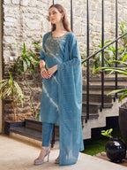 Leheriya Printed & Embroidered Kurta With Pant & Dupatta, Multicolor - Hiral Fashion | Grocsy