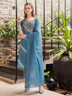 Leheriya Printed & Embroidered Kurta With Pant & Dupatta, Multicolor - Hiral Fashion | Grocsy
