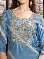 Leheriya Printed & Embroidered Kurta With Pant & Dupatta, Multicolor - Hiral Fashion | Grocsy