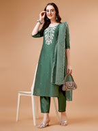 Hand Beads Embroidered Kurta With Pant & Dupatta, Multicolor - Hiral Fashion | Grocsy