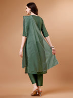 Hand Beads Embroidered Kurta With Pant & Dupatta, Multicolor - Hiral Fashion | Grocsy