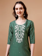 Hand Beads Embroidered Kurta With Pant & Dupatta, Multicolor - Hiral Fashion | Grocsy