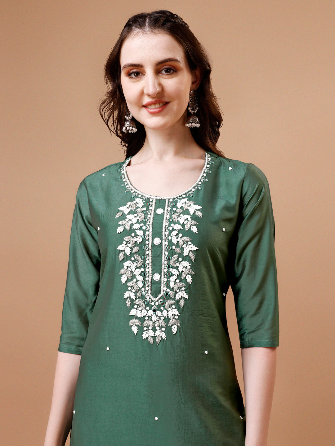 Hand Beads Embroidered Kurta With Pant & Dupatta, Multicolor - Hiral Fashion | Grocsy