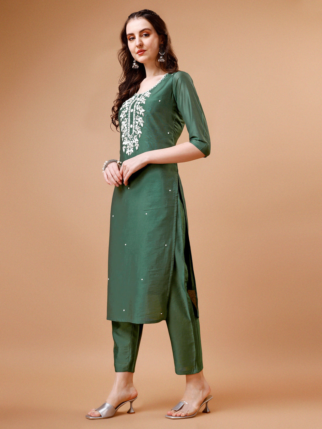 Hand Beads Embroidered Kurta With Pant & Dupatta, Multicolor - Hiral Fashion | Grocsy