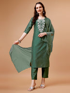 Hand Beads Embroidered Kurta With Pant & Dupatta, Multicolor - Hiral Fashion | Grocsy