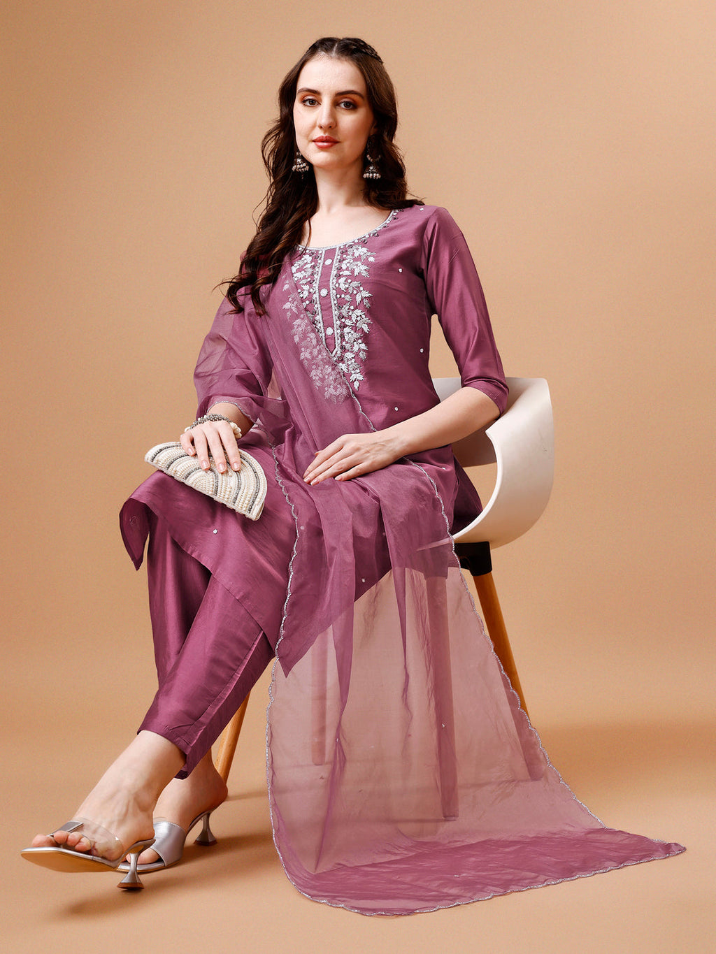 Hand Beads Embroidered Kurta With Pant & Dupatta, Multicolor - Hiral Fashion | Grocsy