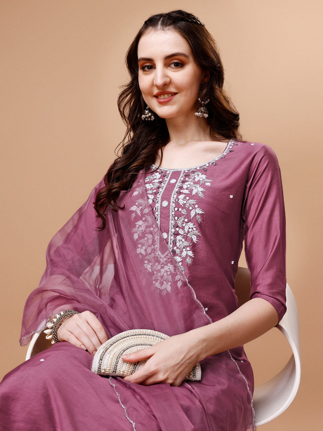 Hand Beads Embroidered Kurta With Pant & Dupatta, Multicolor - Hiral Fashion | Grocsy