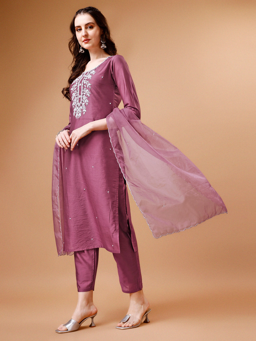 Hand Beads Embroidered Kurta With Pant & Dupatta, Multicolor - Hiral Fashion | Grocsy